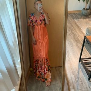 Long orange floral dress from Lulus